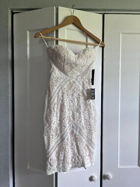 Lulus Strapless Cream Lace Cocktail Dress